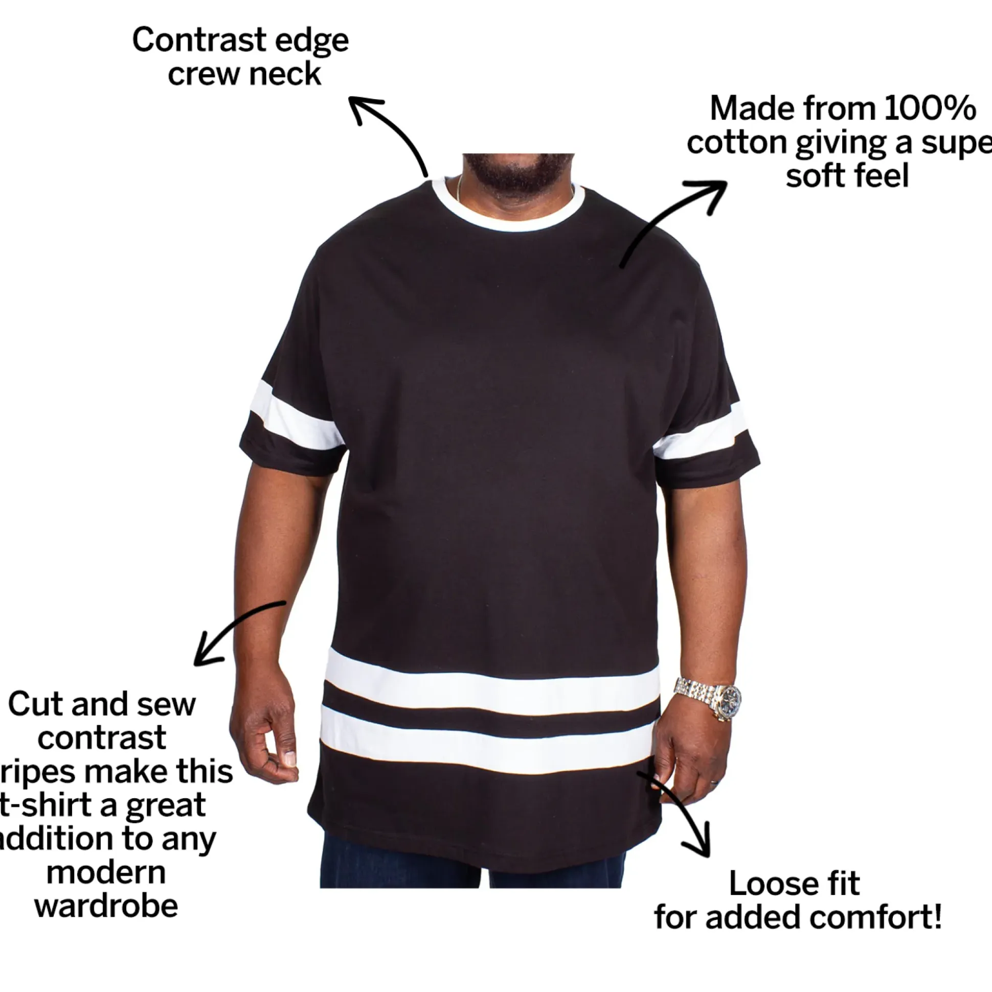 Bigdude Contrast Stripe T-Shirt Black