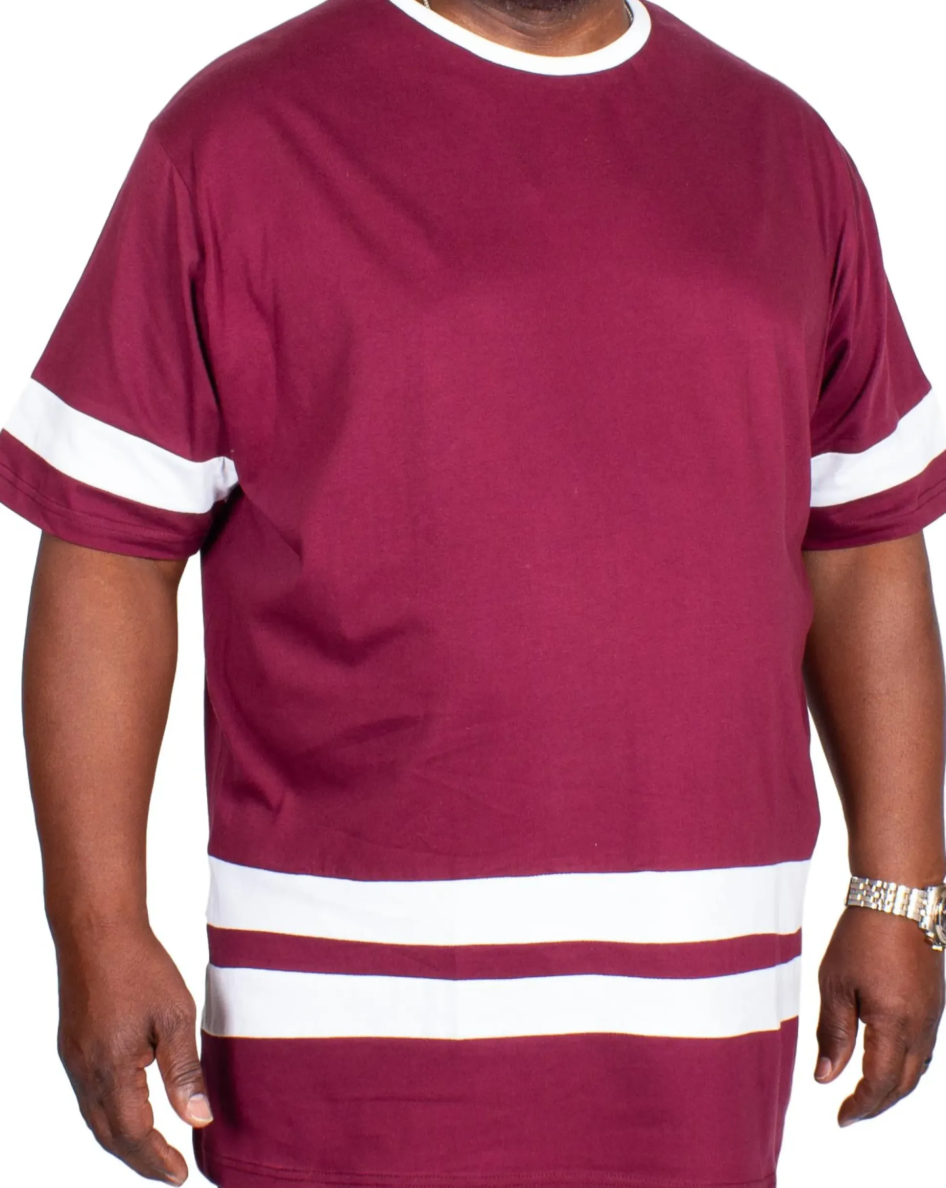 Bigdude Contrast Stripe T-Shirt Burgundy