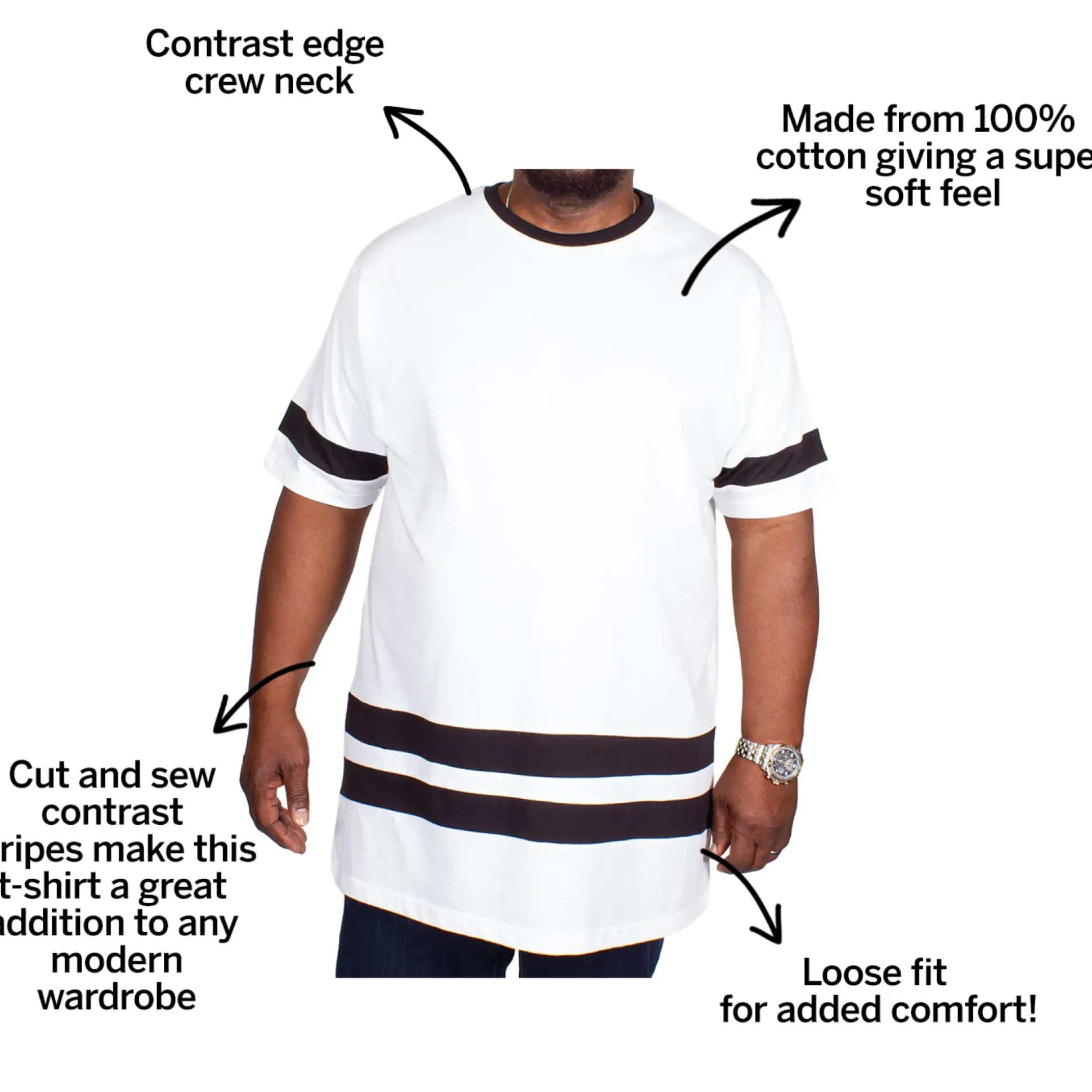 Bigdude Contrast Stripe T-Shirt White