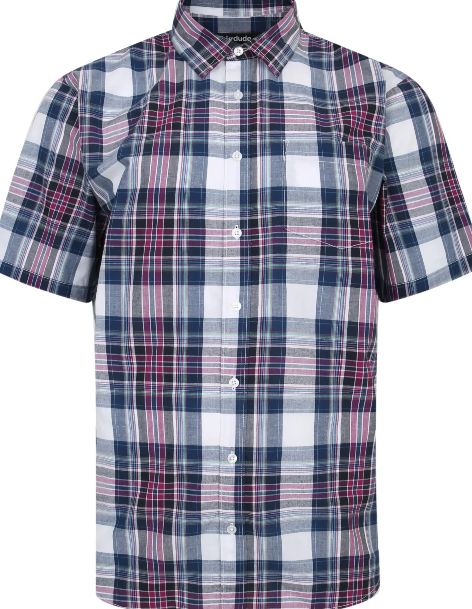Bigdude Cutaway Collar Checked Shirt Purple/Navy