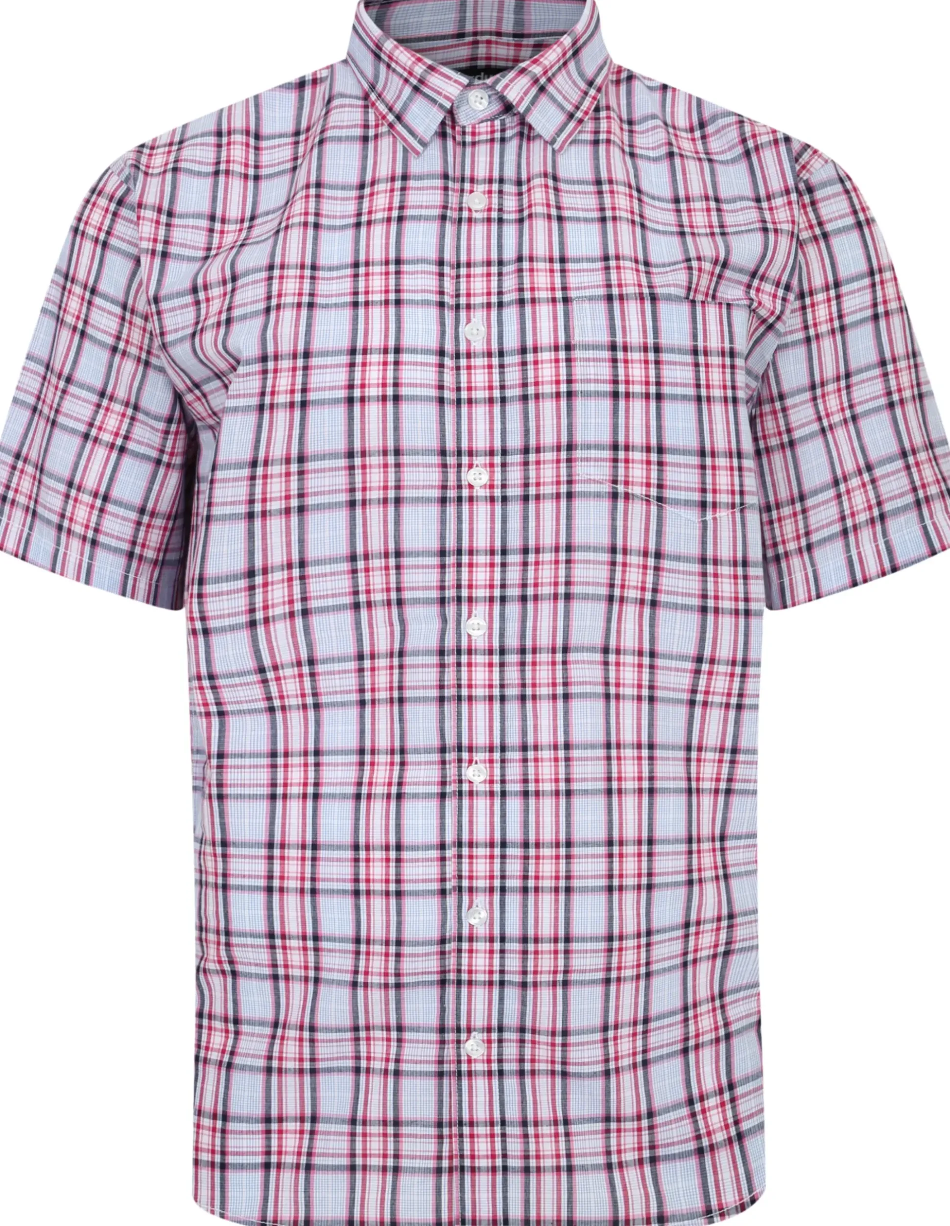 Bigdude Cutaway Collar Checked Shirt Pink/White