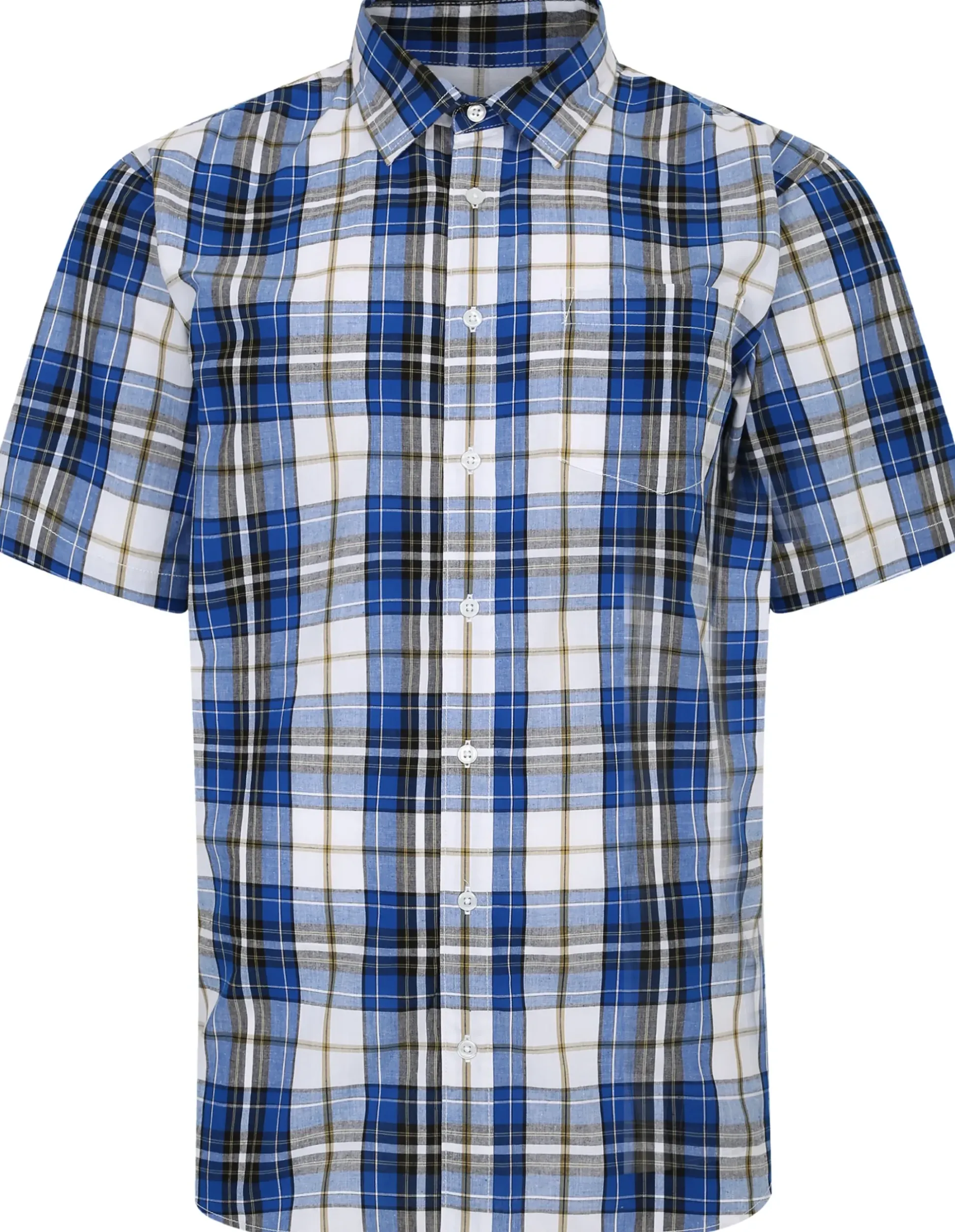 Bigdude Cutaway Collar Checked Shirt Light Blue/White Tall