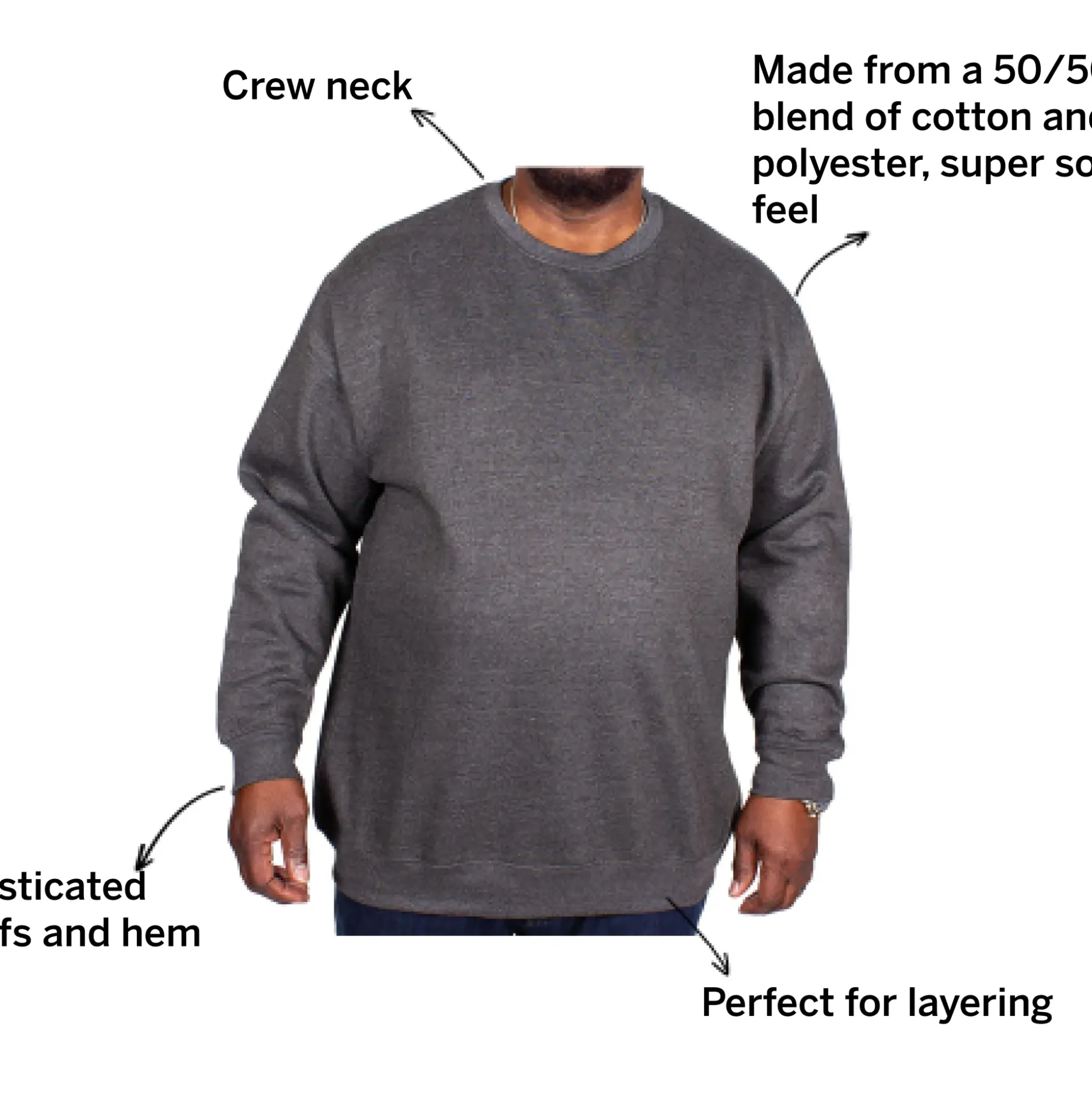 Bigdude Essentials Jumper Charcoal Tall