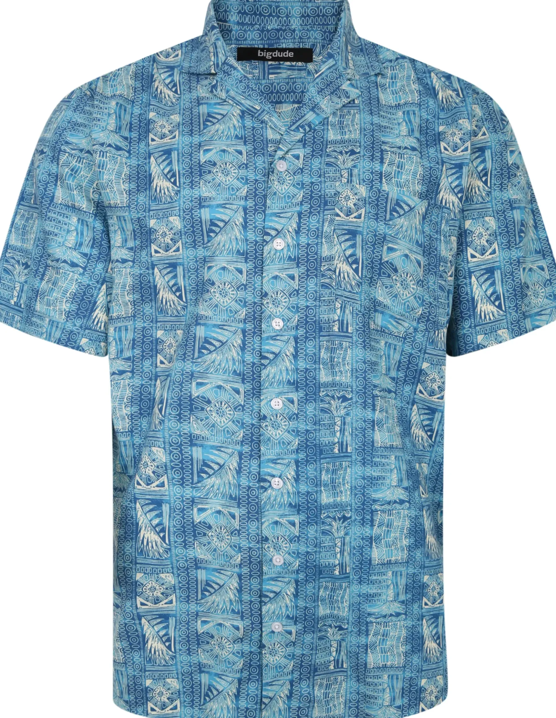 Bigdude Ethnical Viscose Relaxed Collar Shirt Royal Blue Tall