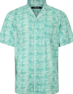 Bigdude Ethnic Viscose Relaxed Collar Shirt Green