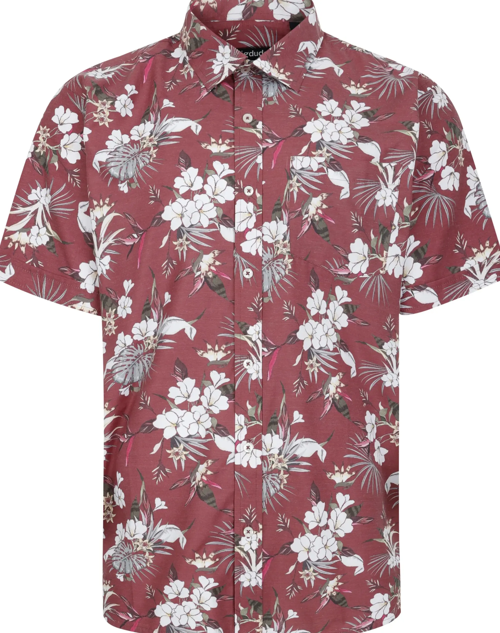 Bigdude Floral Allover printed Short Sleeve Shirt Burgundy