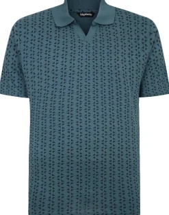 Bigdude Geometric Print Polo Shirt Petrol