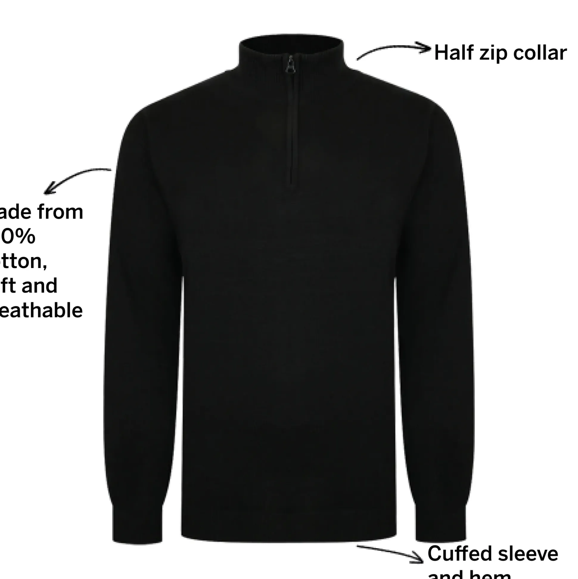 Bigdude Half Zip Knitted Jumper Black