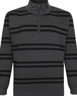 Bigdude Half-Zip Striped Jumper Charcoal