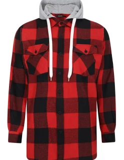 Bigdude Hooded Flannel Checked Shirt Red/Black