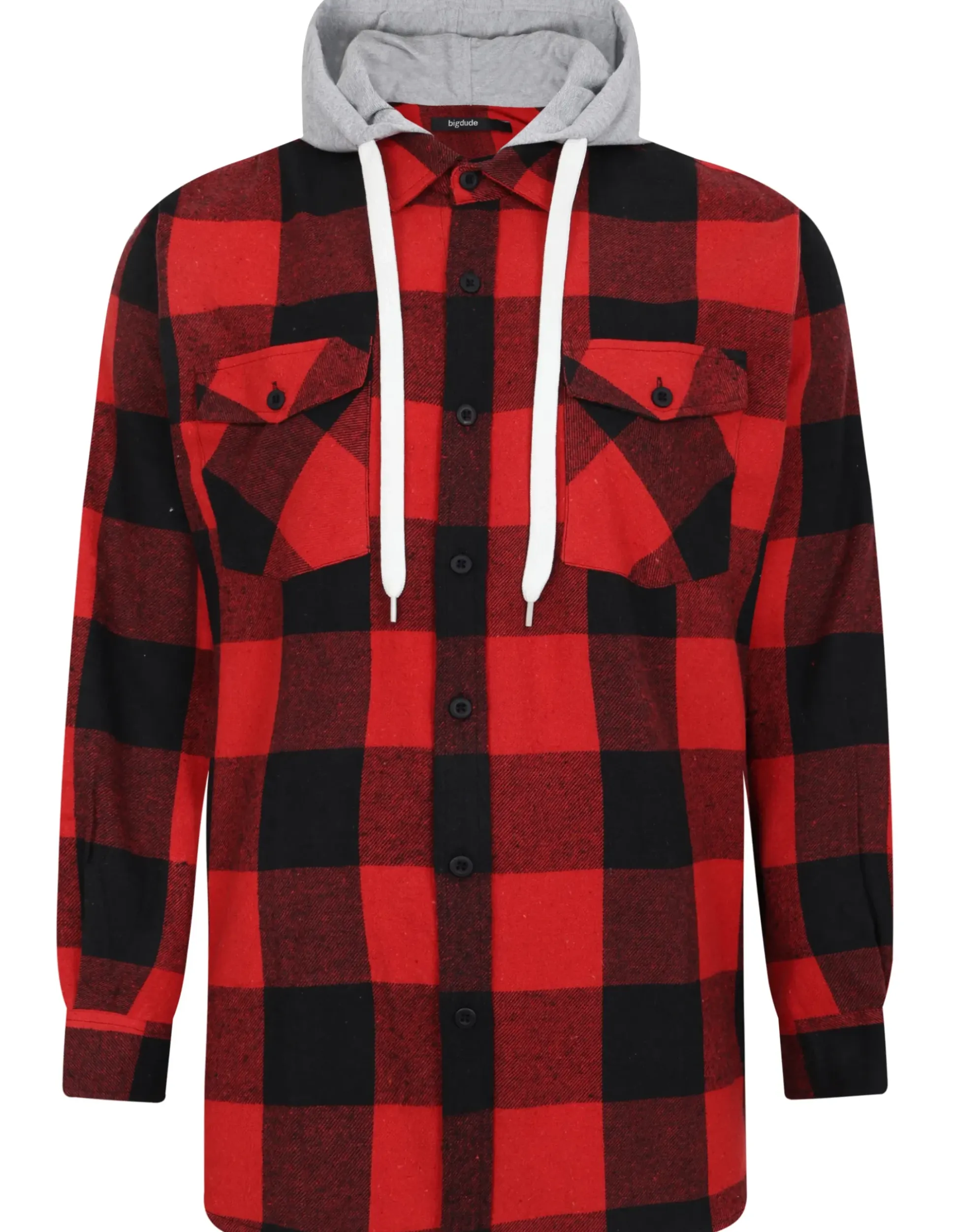 Bigdude Hooded Flannel Checked Shirt Red/Black