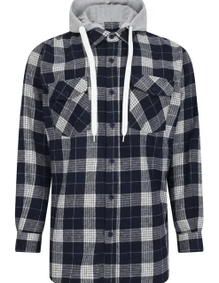Bigdude Hooded Flannel Checked Shirt Navy/White