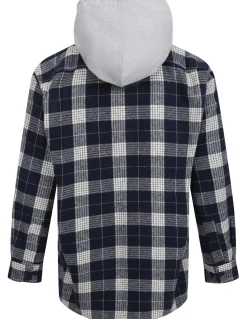 Bigdude Hooded Flannel Checked Shirt Navy/White