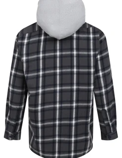 Bigdude Hooded Flannel Checked Shirt Charcoal/Navy
