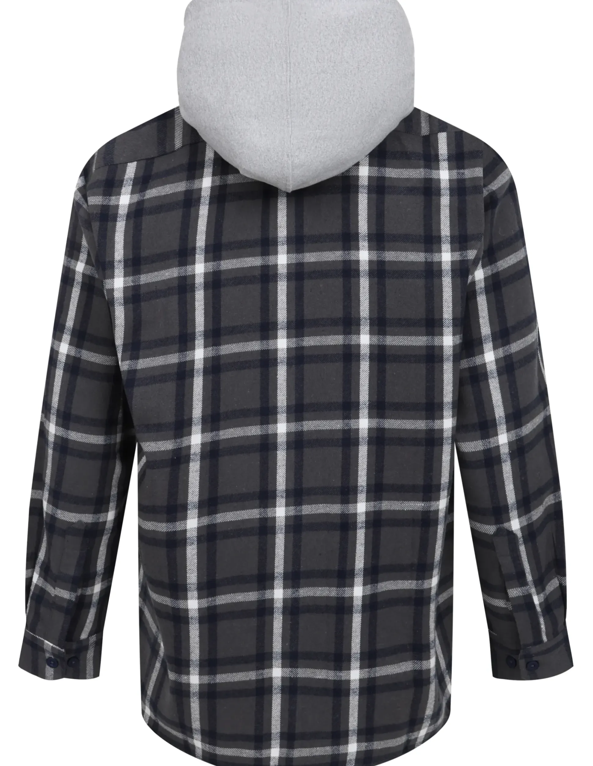 Bigdude Hooded Flannel Checked Shirt Charcoal/Navy