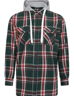 Bigdude Hooded Flannel Checked Shirt Green/Red