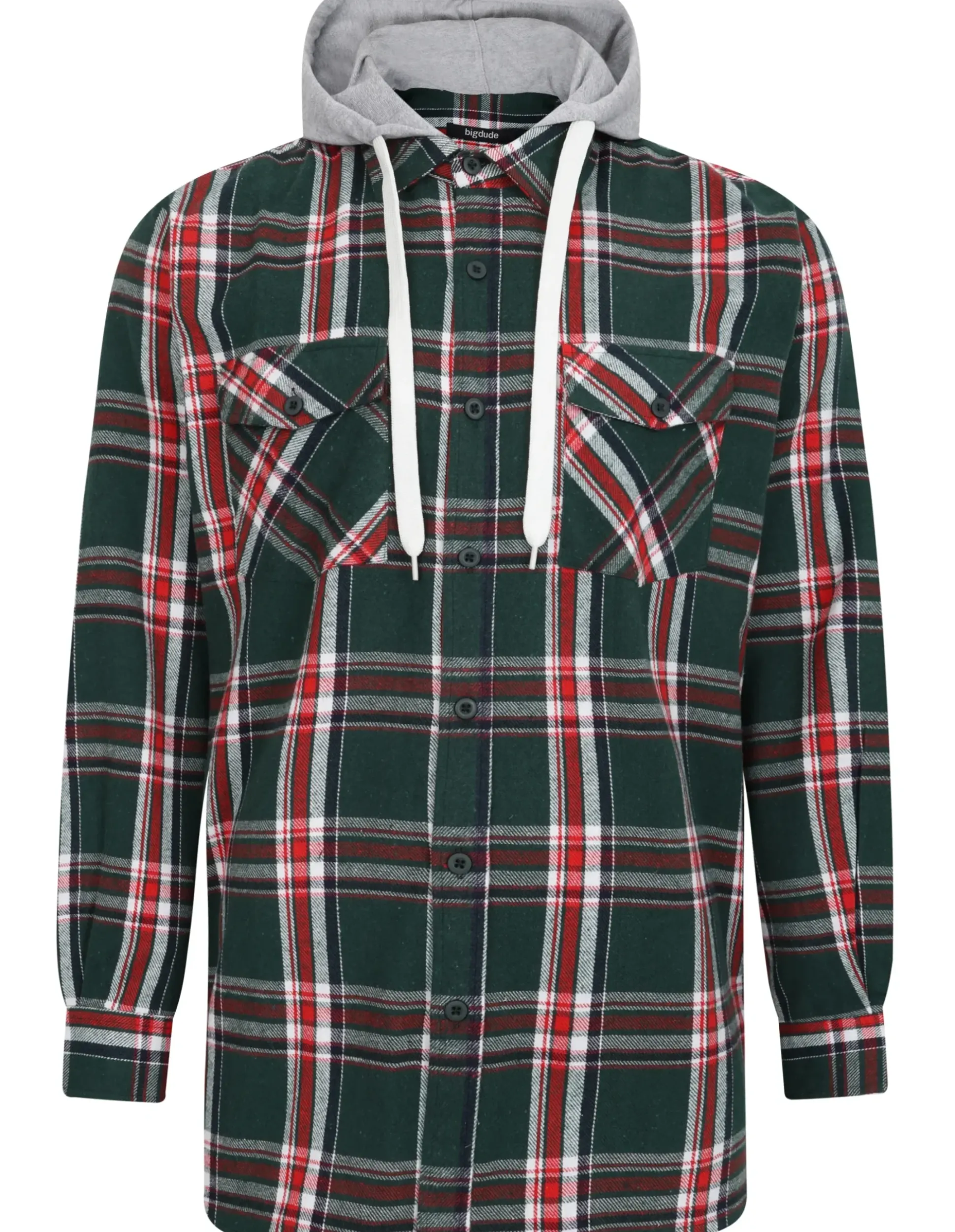 Bigdude Hooded Flannel Checked Shirt Green/Red