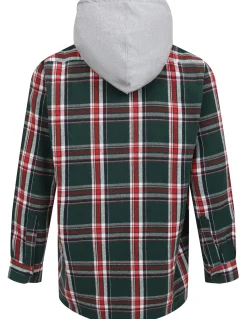 Bigdude Hooded Flannel Checked Shirt Green/Red Tall