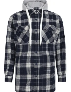 Bigdude Hooded Flannel Checked Shirt Navy/White Tall