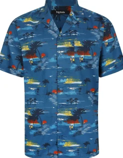 Bigdude Island Viscose Relaxed Collar Shirt Deep Blue Tall