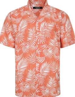 Bigdude Leaves Viscose Relaxed Collar Shirt Orange
