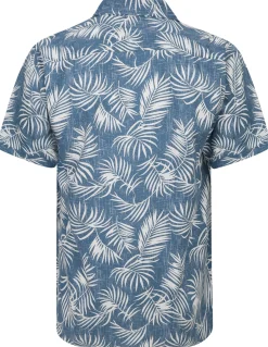 Bigdude Leaves Viscose Relaxed Collar Shirt Navy