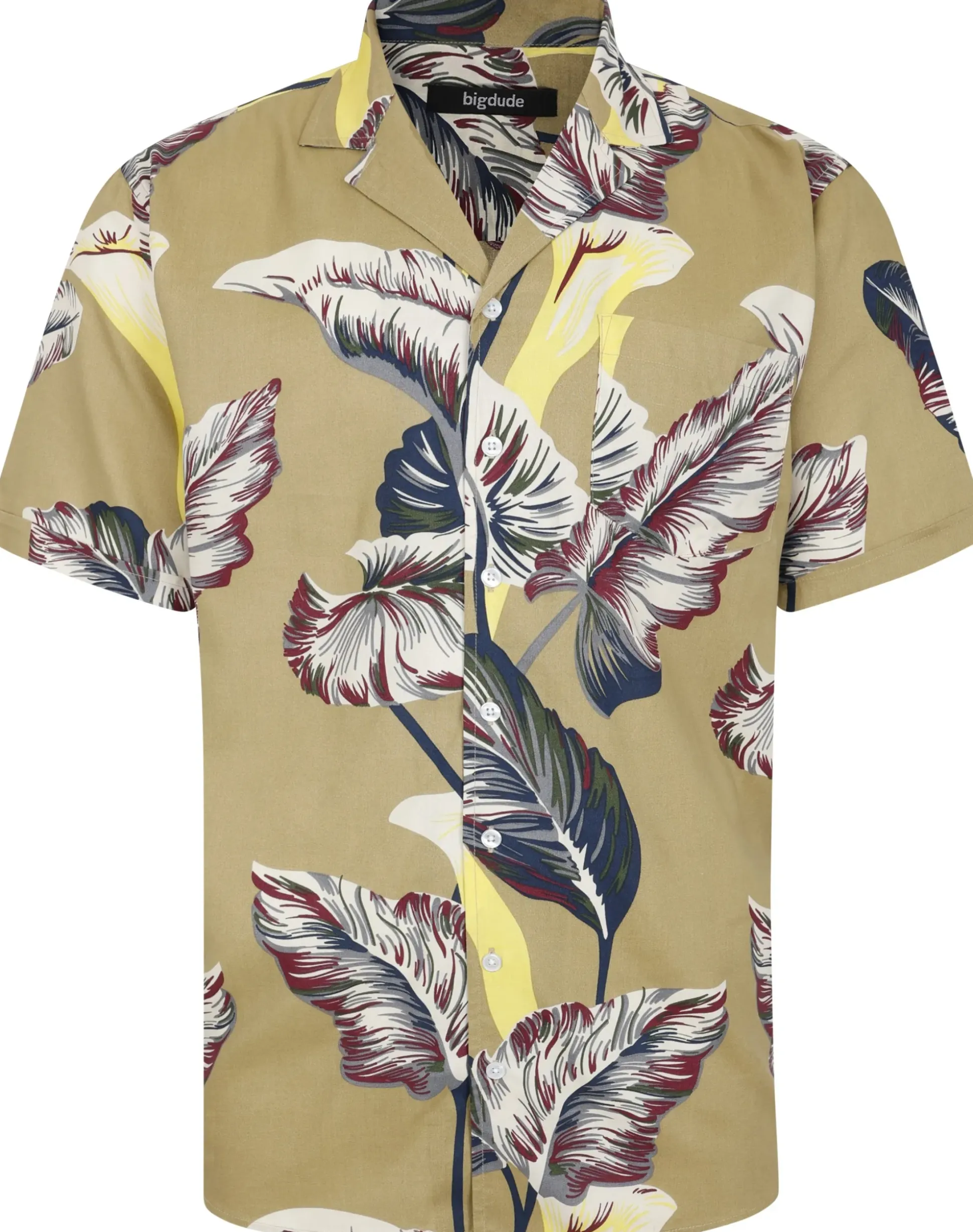 Bigdude Leaves Viscose Relaxed Collar Shirt Sand
