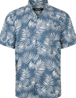 Bigdude Leaves Viscose Relaxed Collar Shirt Navy Tall