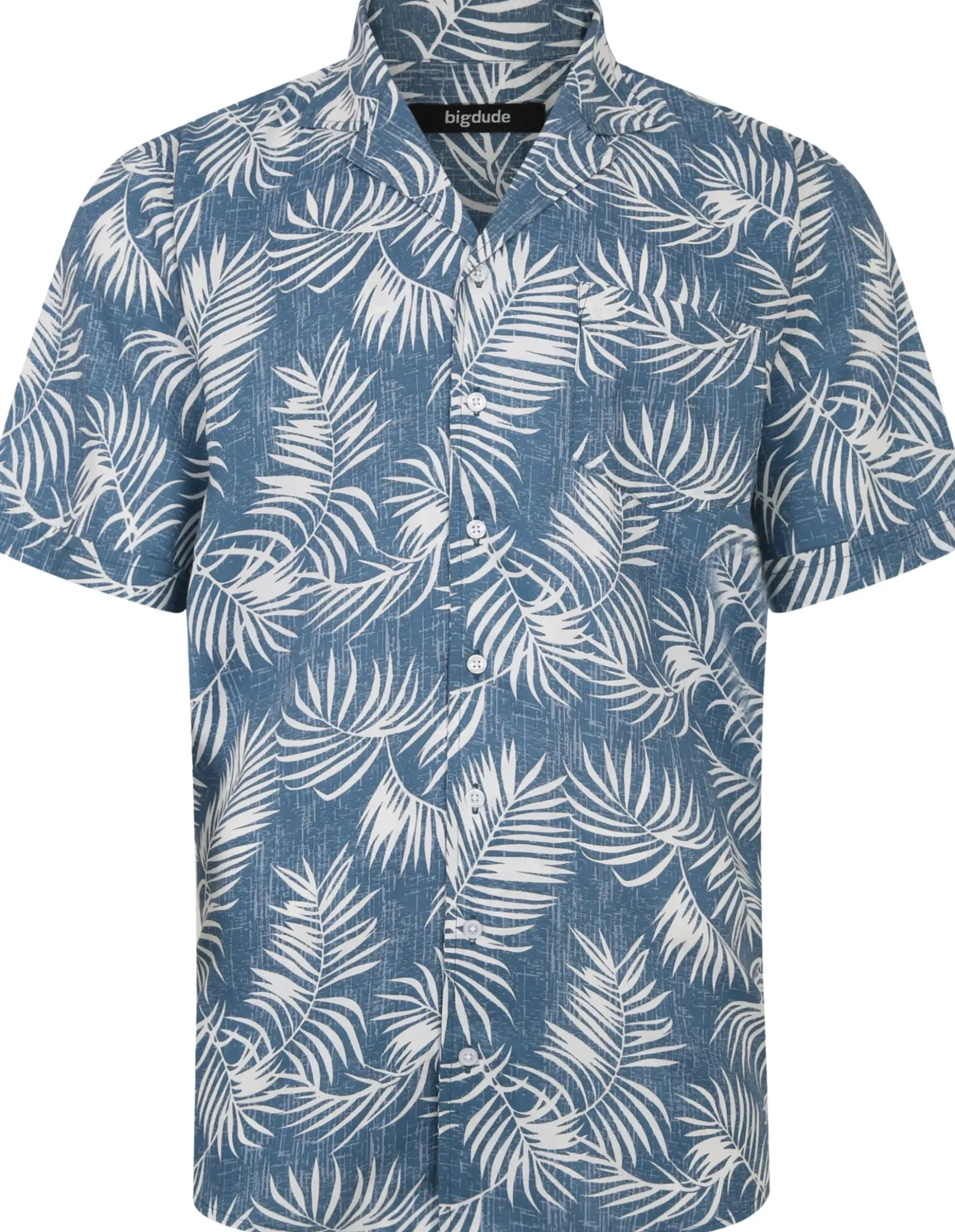 Bigdude Leaves Viscose Relaxed Collar Shirt Navy Tall