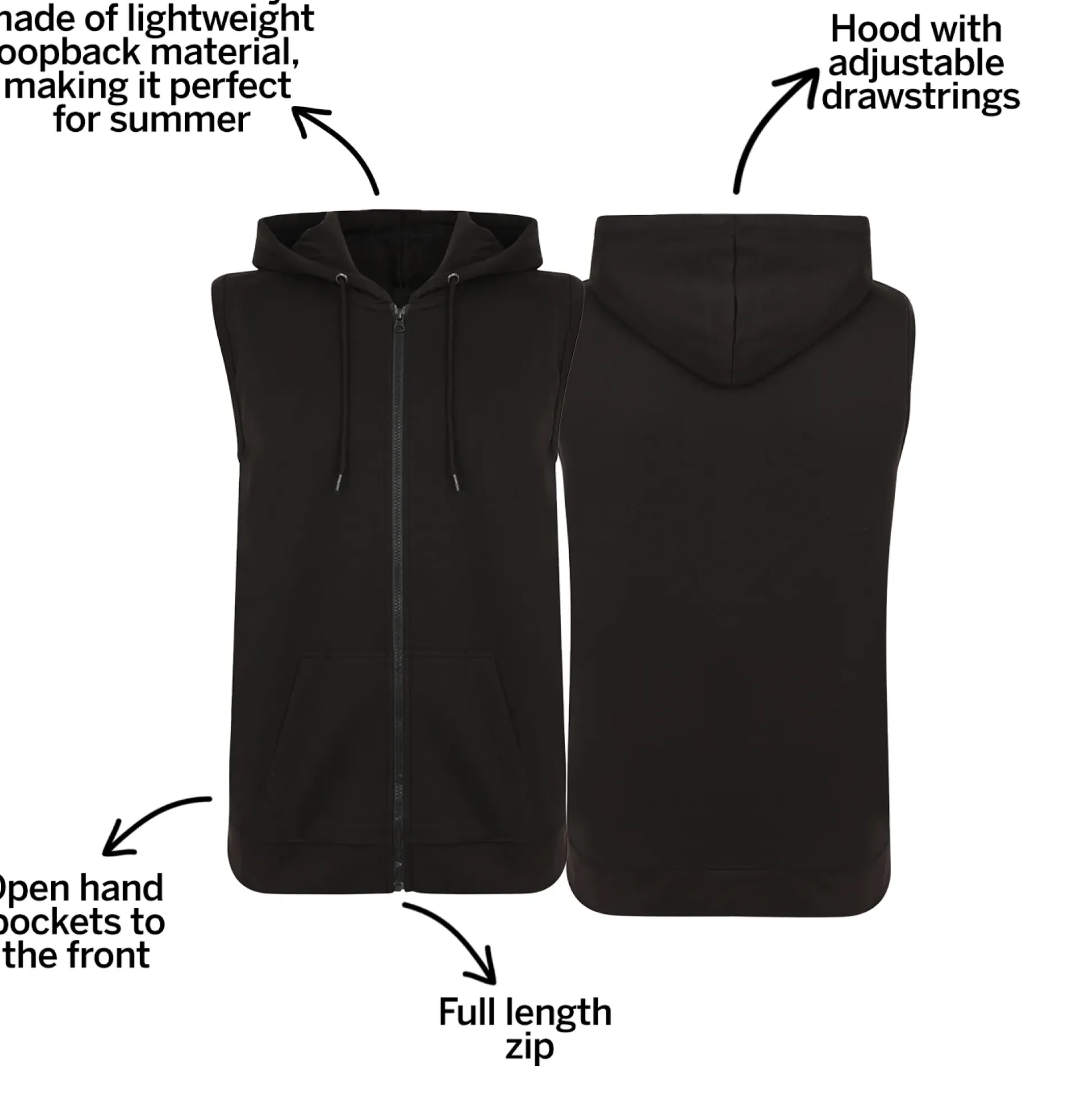 Bigdude Loop Back Sleeveless Hoody Black Tall