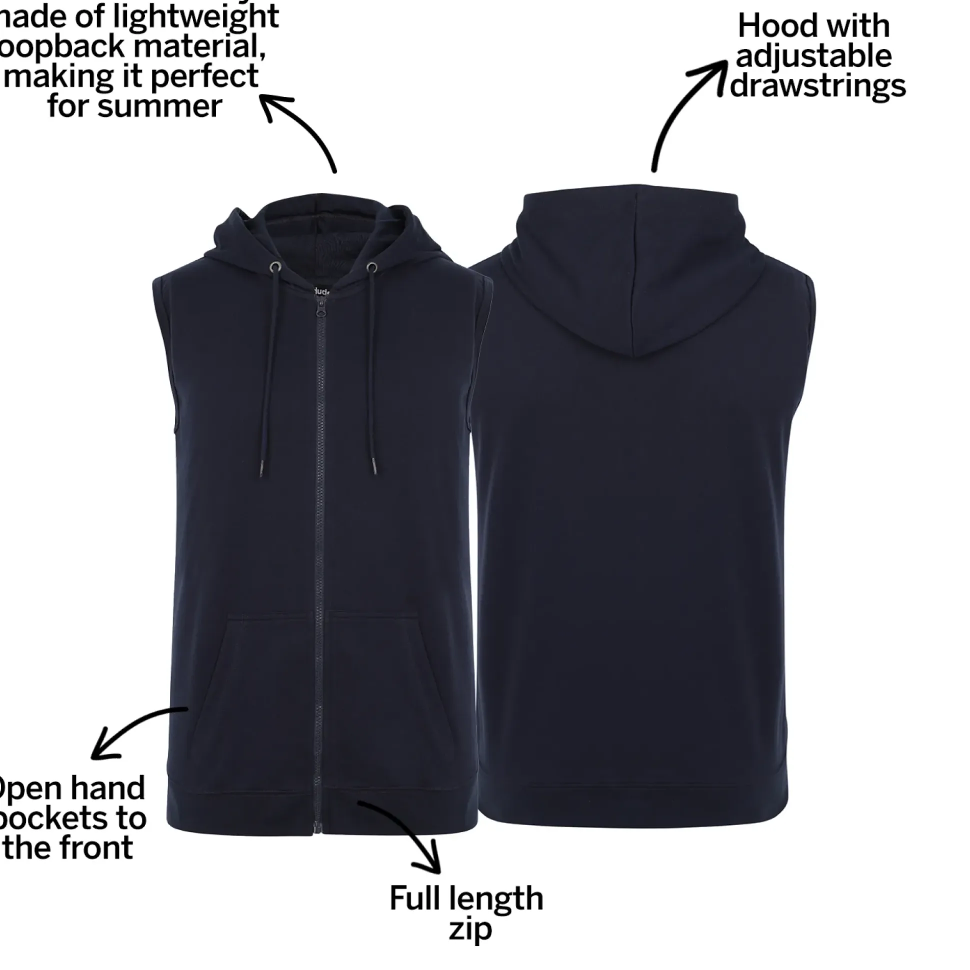 Bigdude Loop Back Sleeveless Hoody Navy Tall