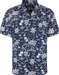 Bigdude Ocean Viscose Relaxed Collar Shirt Navy Tall