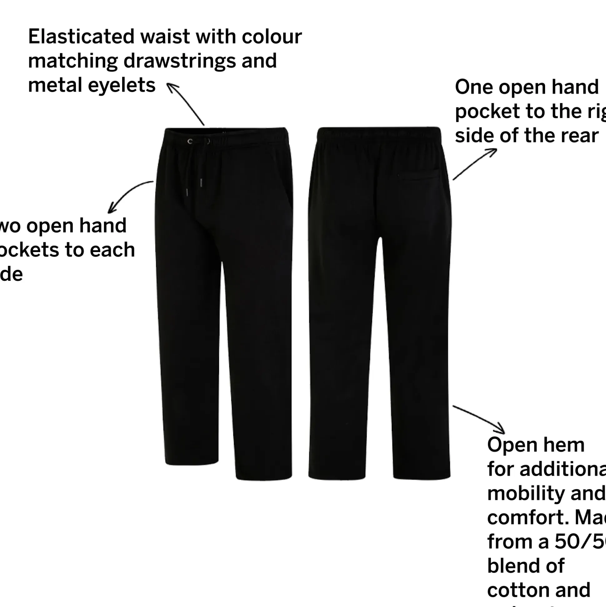 Bigdude Open Hem Joggers Black