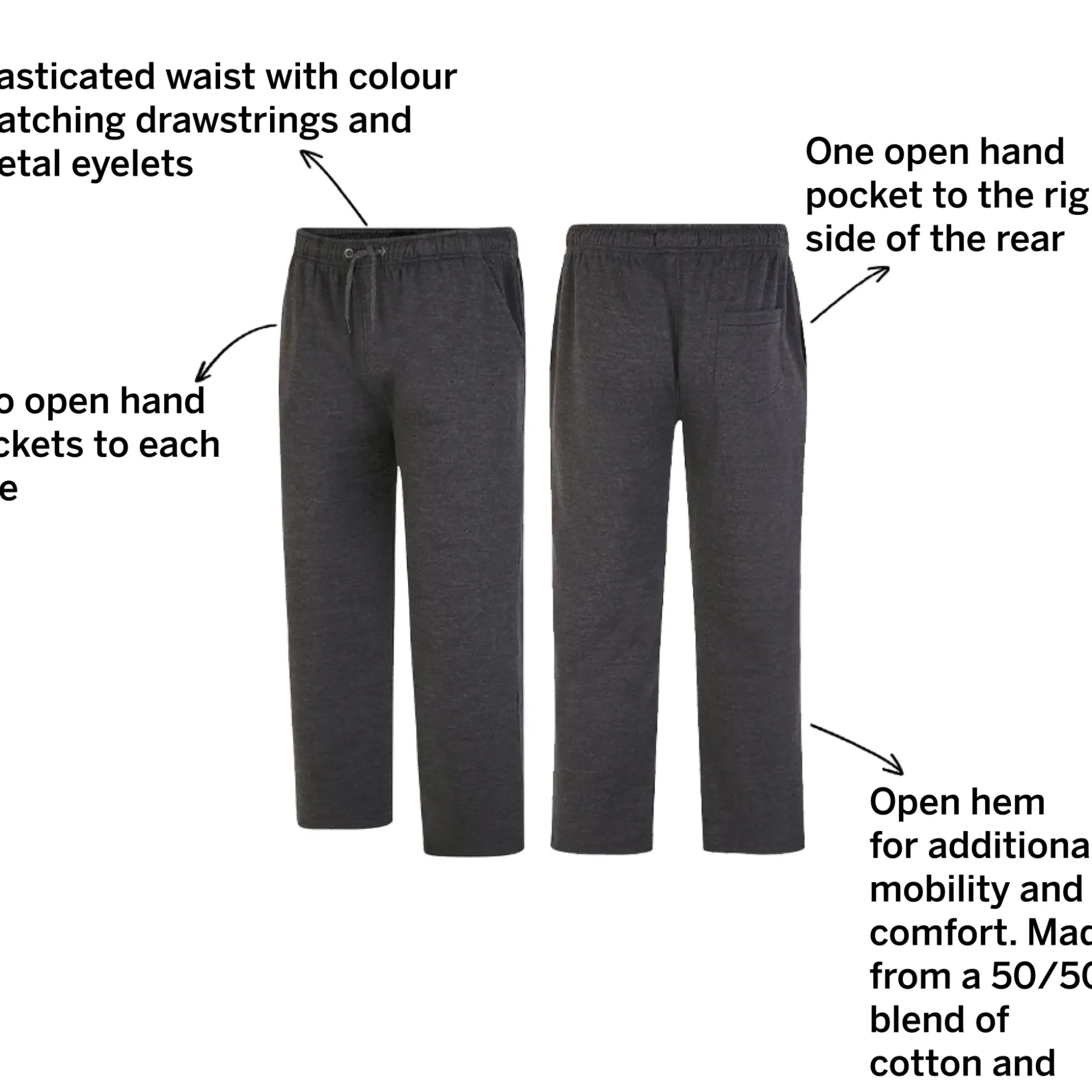 Bigdude Open Hem Joggers Charcoal