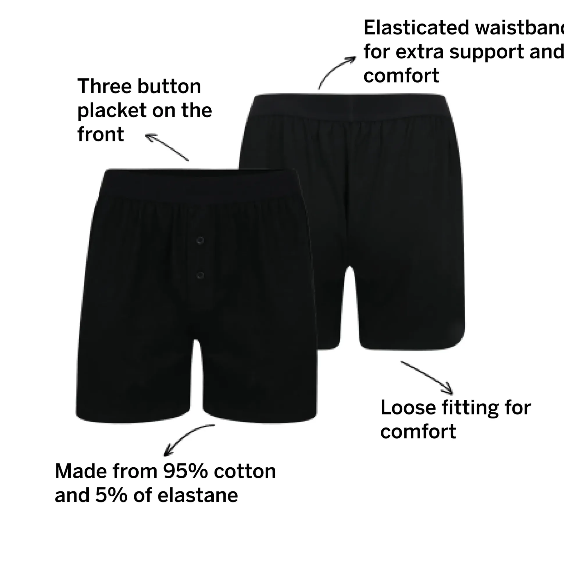Bigdude 3 Pack Loose Boxer Shorts Black