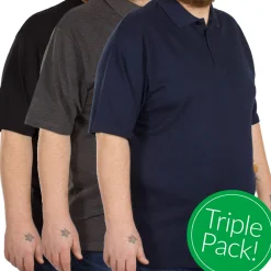 Bigdude 3 Pack Plain Polo Shirts Black/Charcoal/Navy