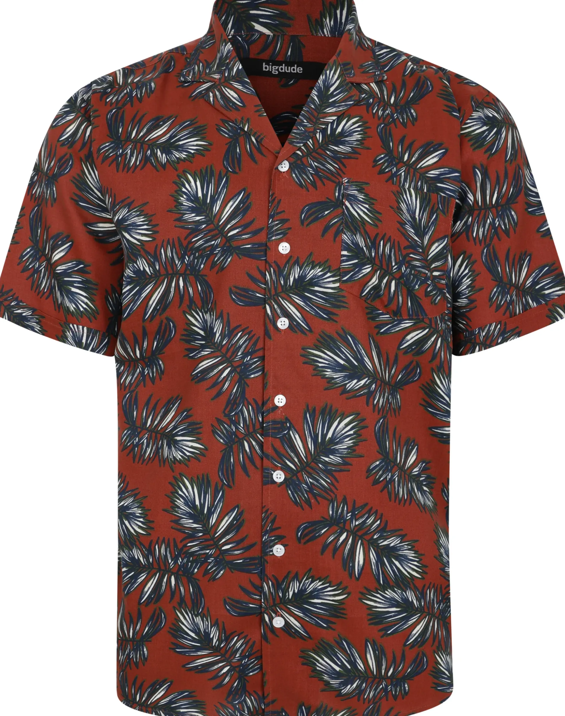 Bigdude Palm Leaves Viscose Relaxed Collar Shirt Pepper Red