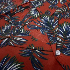 Bigdude Palm Leaves Viscose Relaxed Collar Shirt Pepper Red