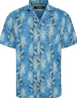Bigdude Palms Viscose Relaxed Collar Shirt Blue