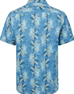 Bigdude Palms Viscose Relaxed Collar Shirt Blue Tall