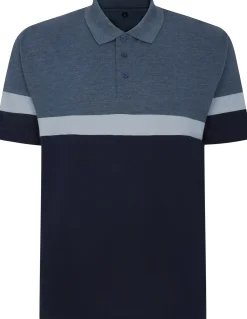 Bigdude Pique Colour Block Polo Shirt Denim