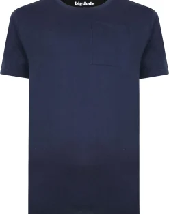 Bigdude Plain Crew Neck T-Shirt With Pocket Navy