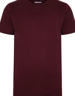 Bigdude Plain Crew Neck T-Shirt With Pocket Burgundy Tall