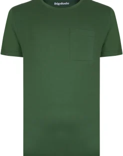 Bigdude Plain Crew Neck T-Shirt With Pocket Deep Green Tall