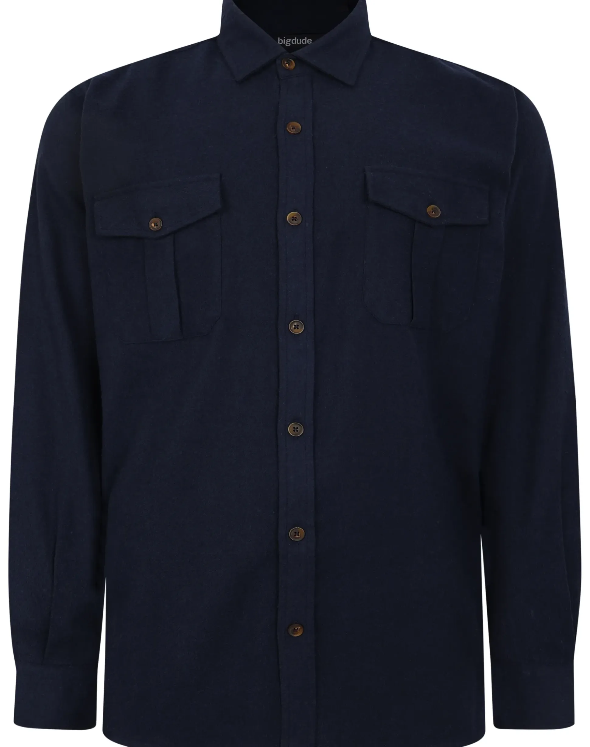 Bigdude Plain Flannel Long Sleeve Shirt Navy