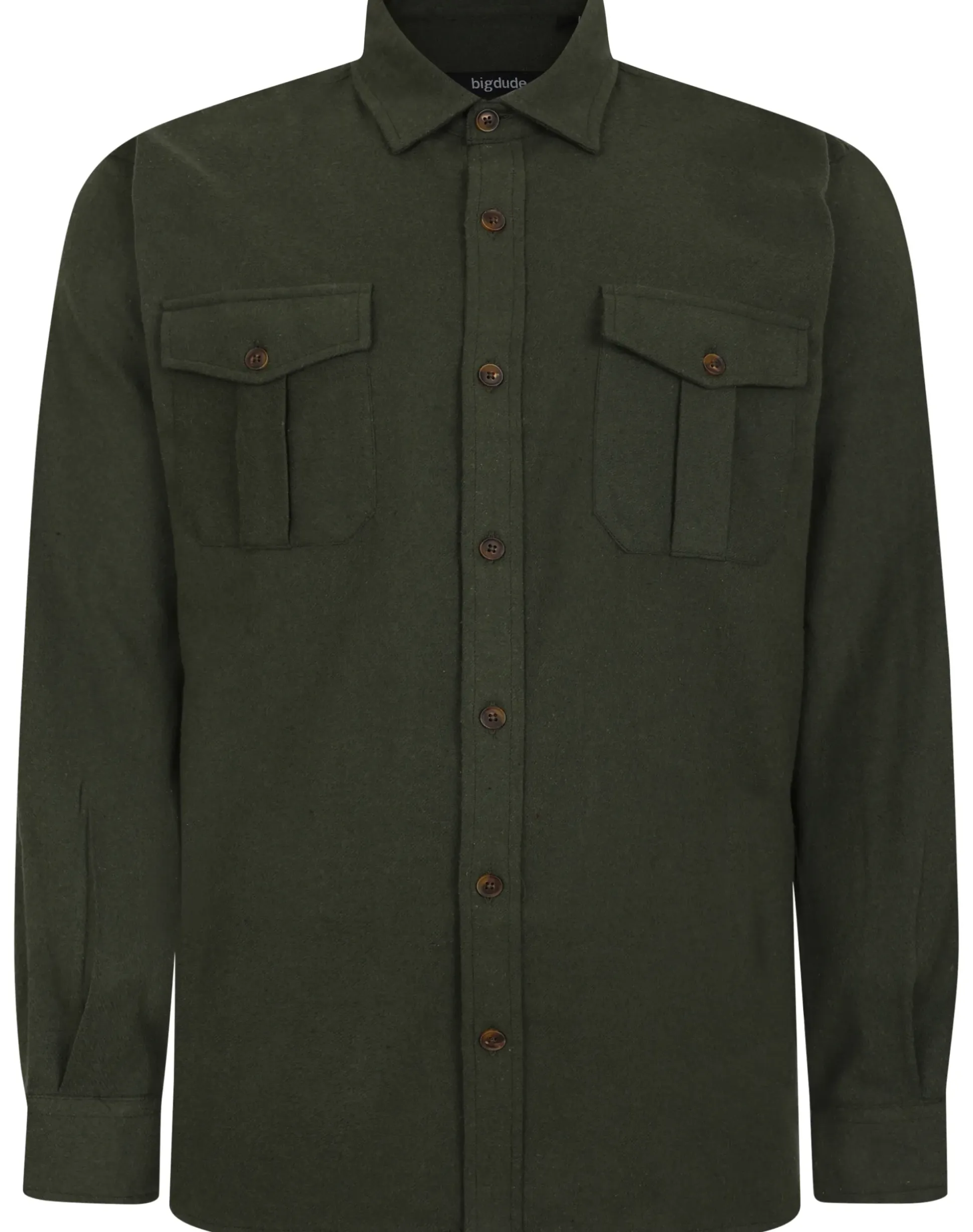 Bigdude Plain Flannel Long Sleeve Shirt Dark Olive