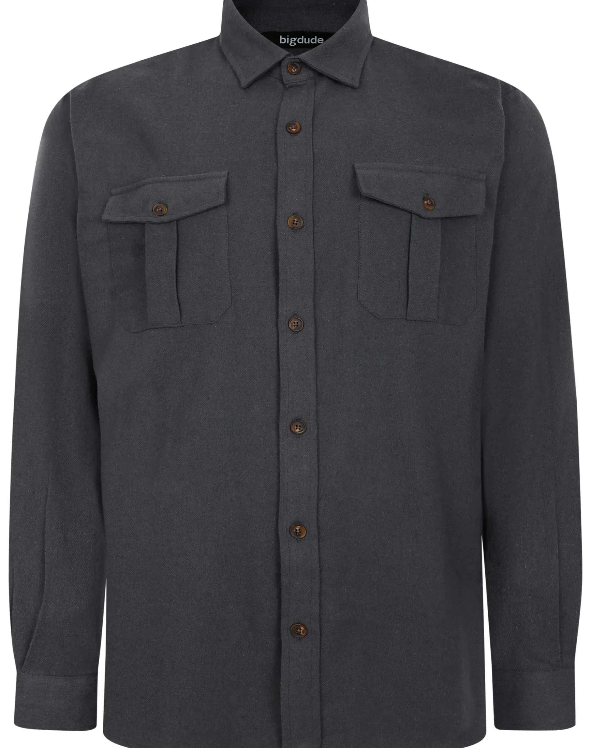 Bigdude Plain Flannel Long Sleeve Shirt Charcoal