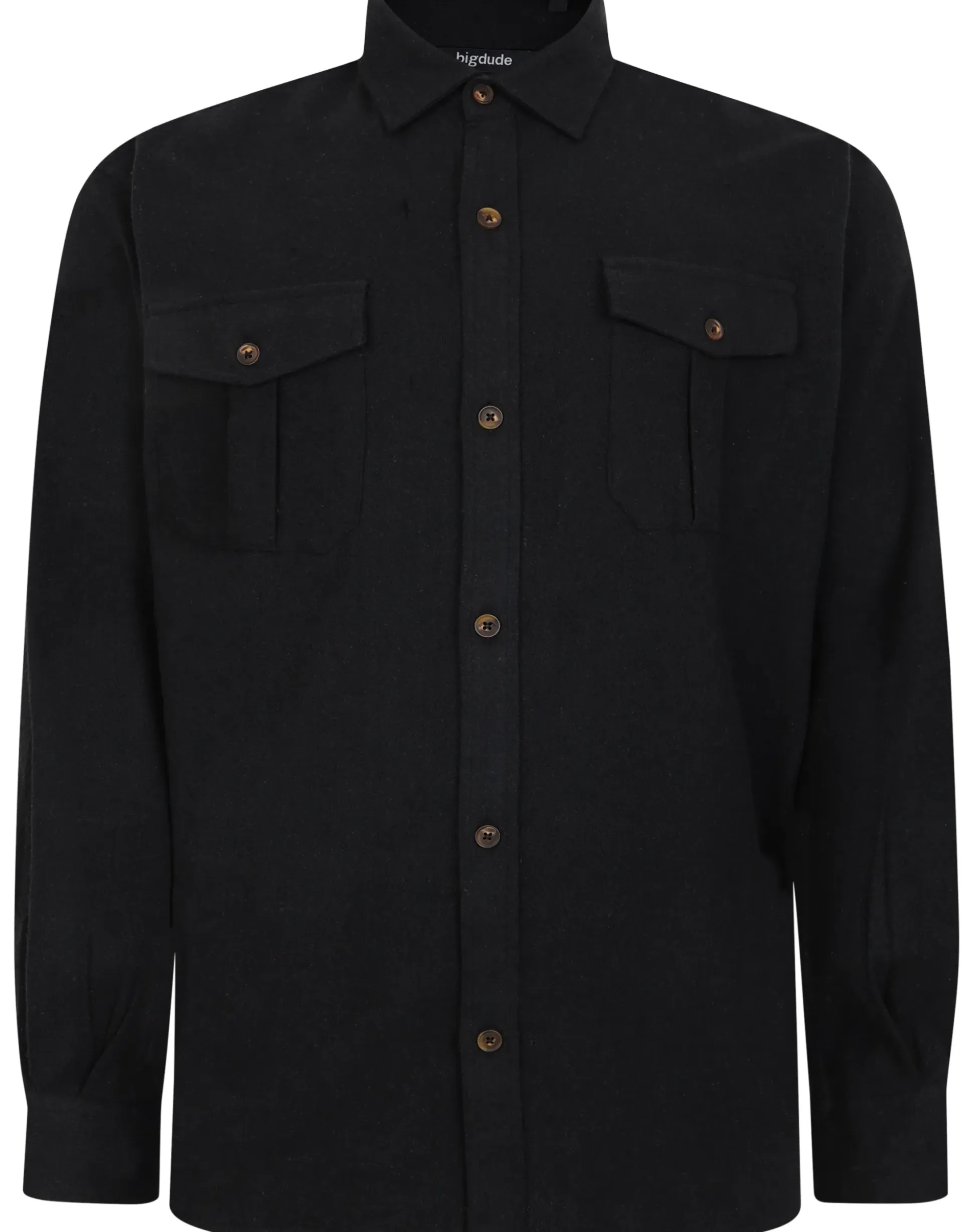 Bigdude Plain Flannel Long Sleeve Shirt Black