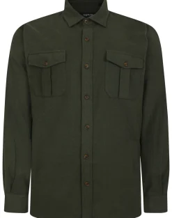 Bigdude Plain Flannel Long Sleeve Shirt Dark Olive Tall