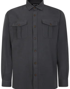 Bigdude Plain Flannel Long Sleeve Shirt Charcoal Tall
